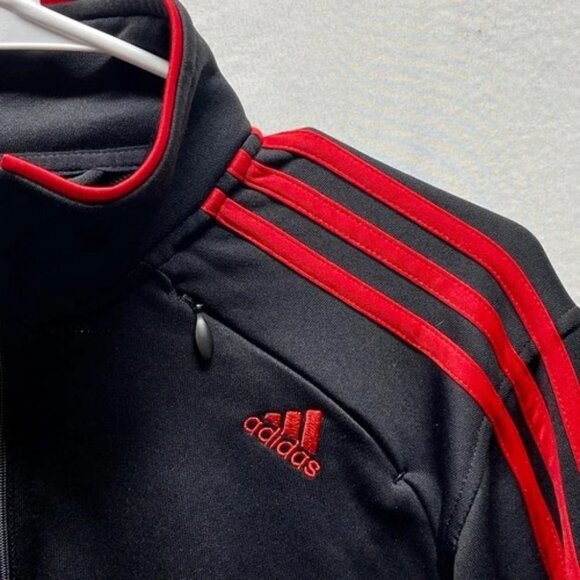Adidas Performance 1/4 Zip Jacket Men's Small Black Red 3 Stripe Shoulder Pocket - Picture 2 of 11
